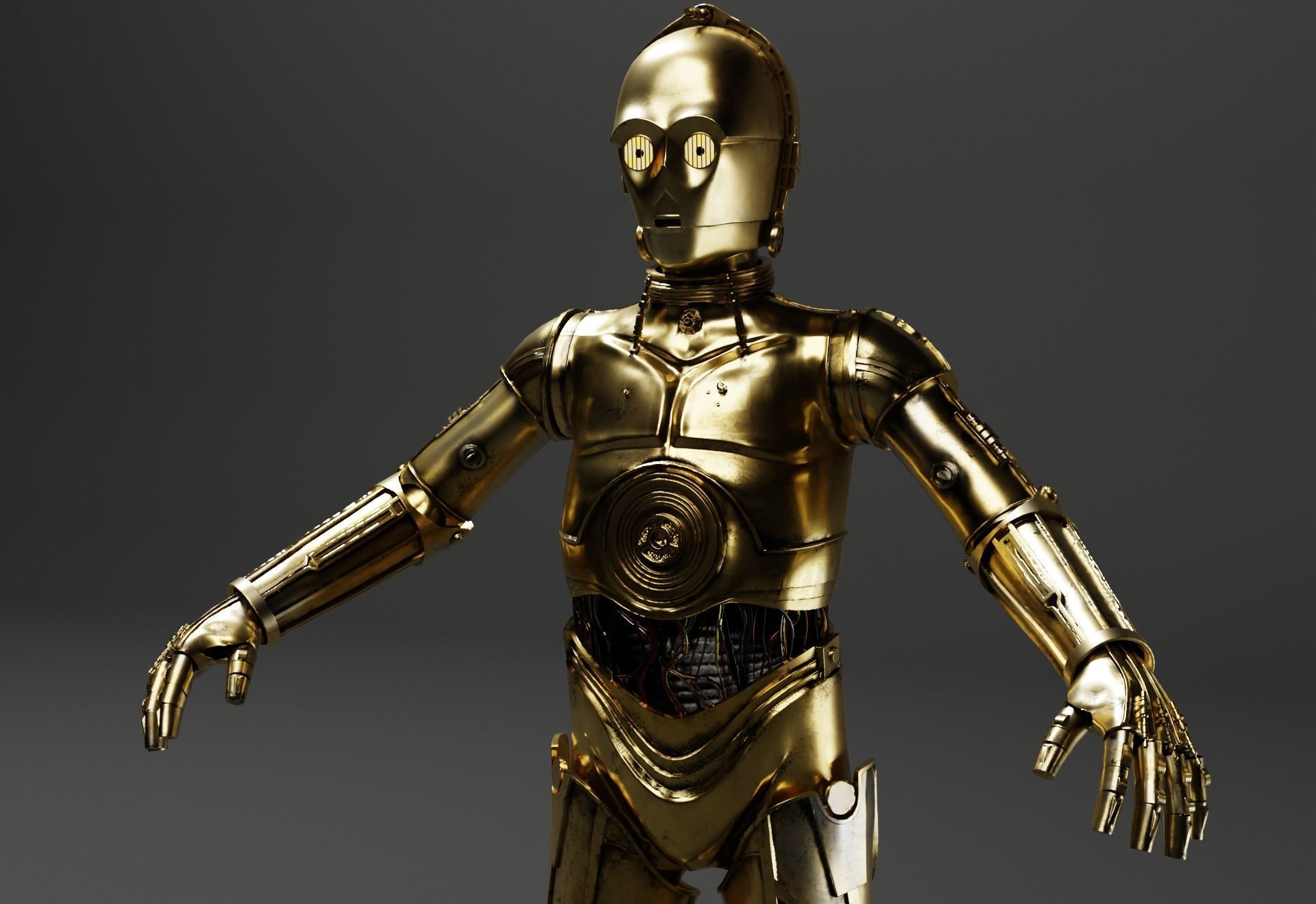 C-3PO Model -Rigged and Textured Low-poly 3D model_2