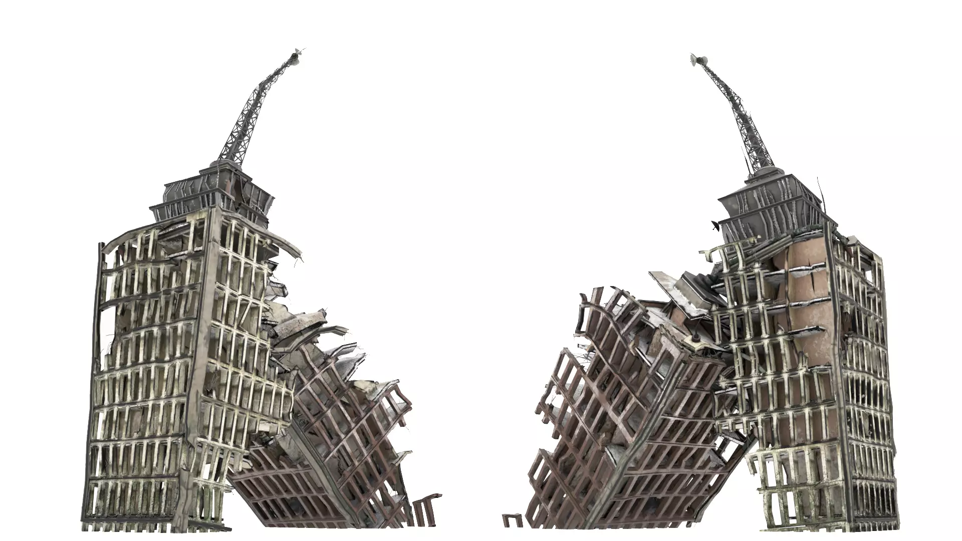 Apocalyptic Collapsed Towers Low-poly 3D model