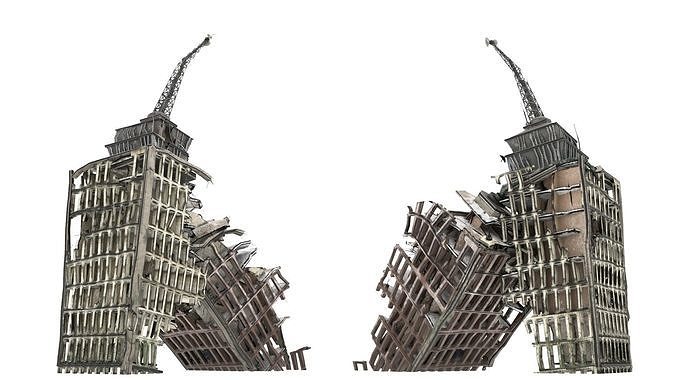 Apocalyptic Collapsed Towers Low-poly 3D model