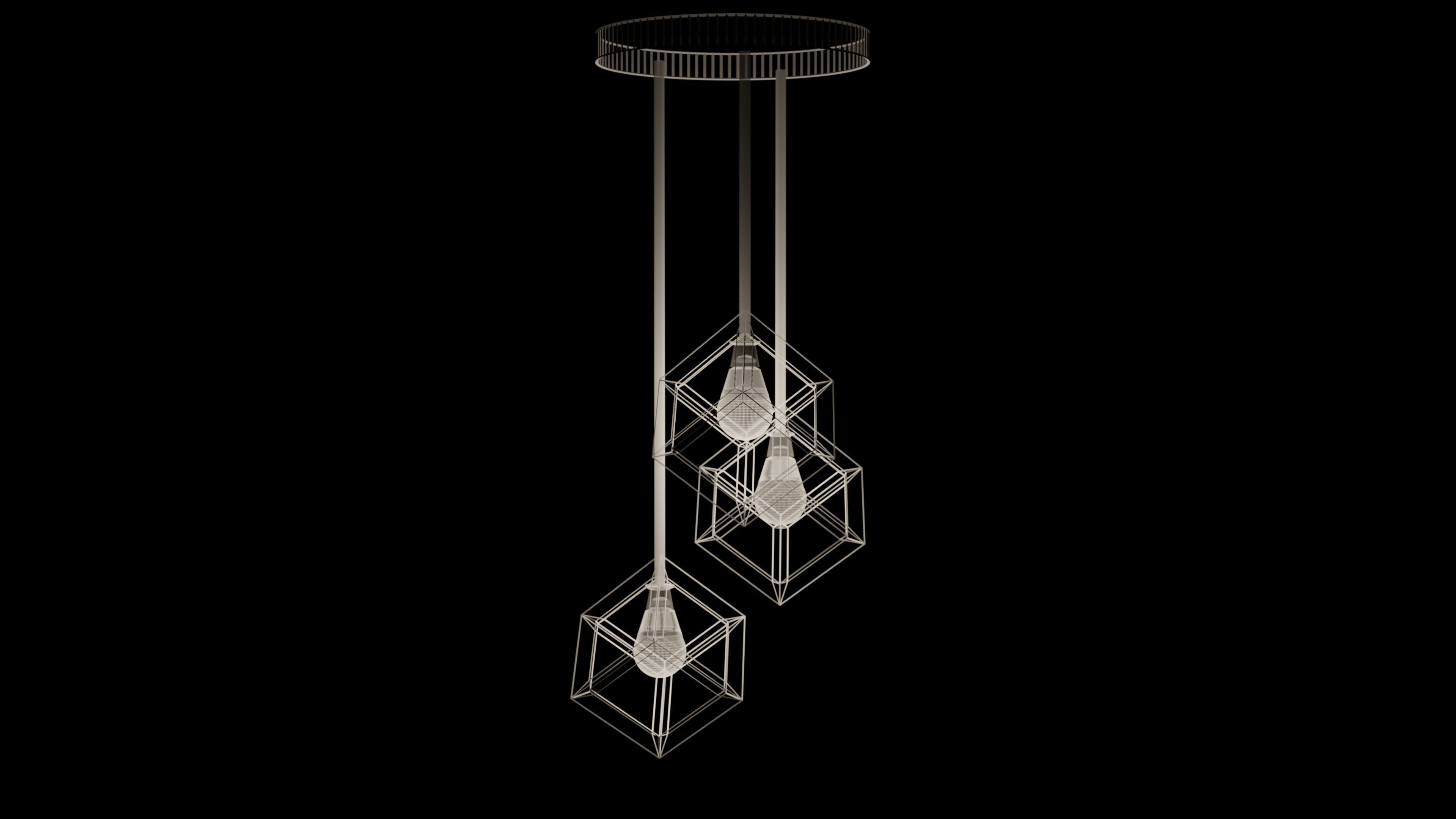 Modern Square Chandelier 3D model_4