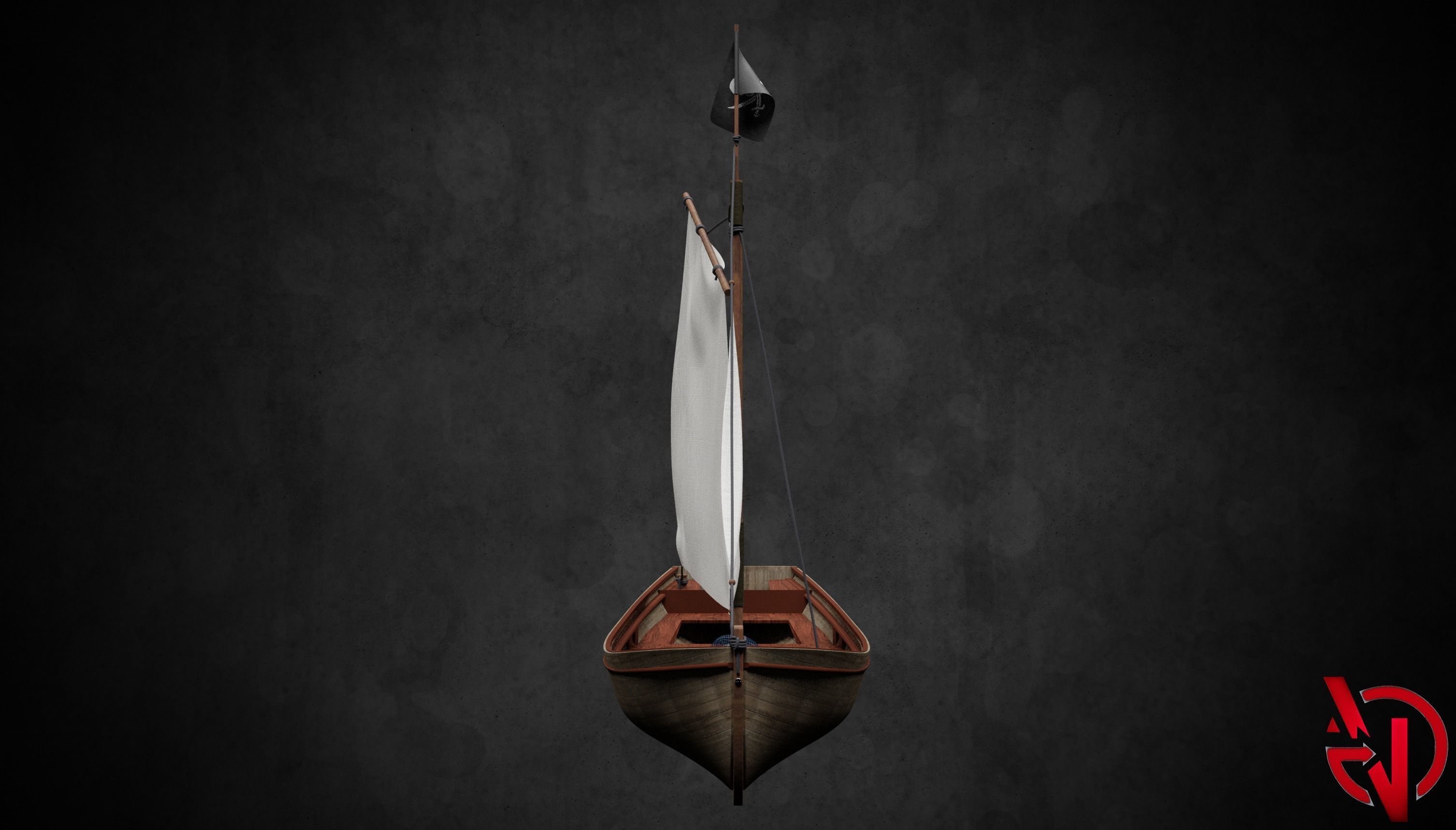 Pirate Boat no textures Low-poly 3D model_1