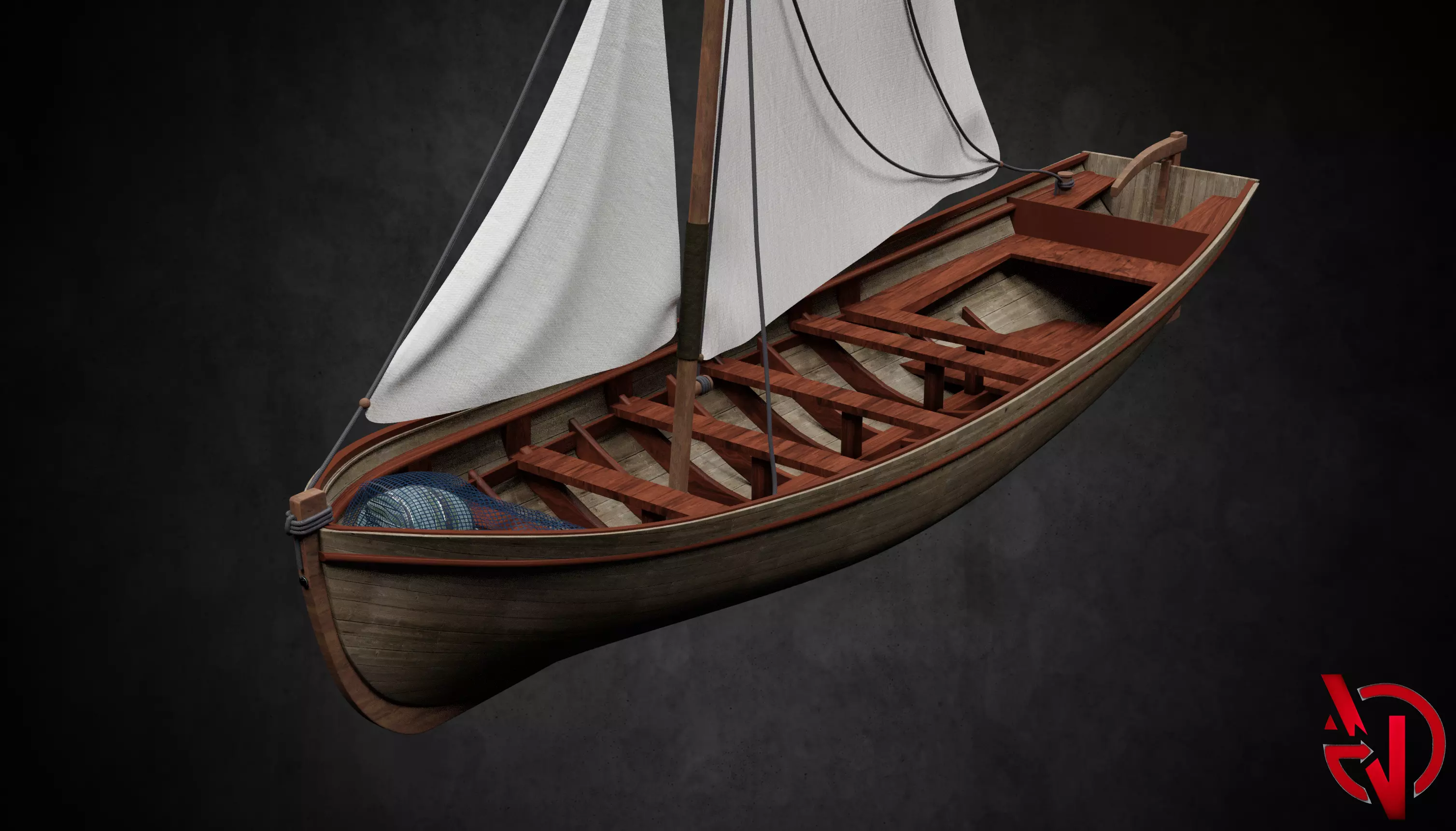 Pirate Boat no textures Low-poly 3D model_0