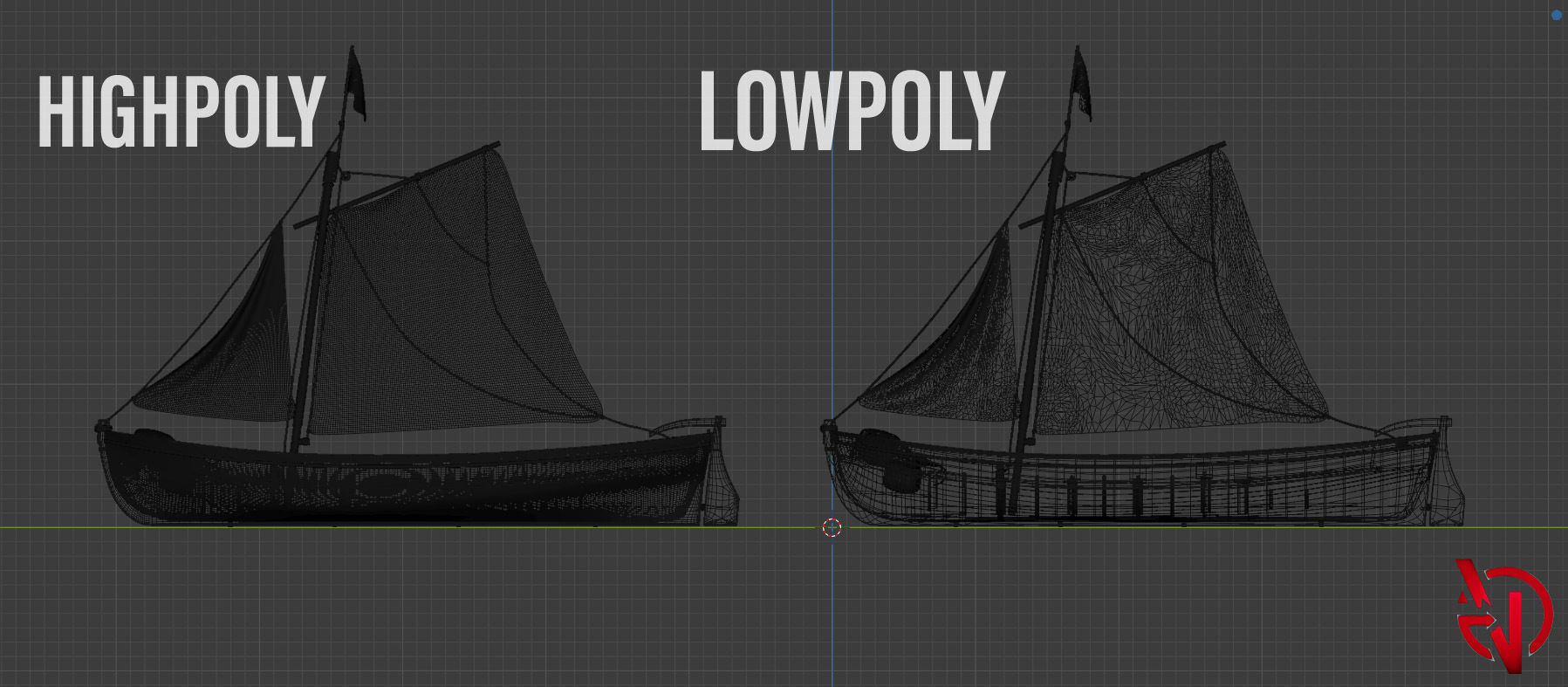 Pirate Boat no textures Low-poly 3D model_6