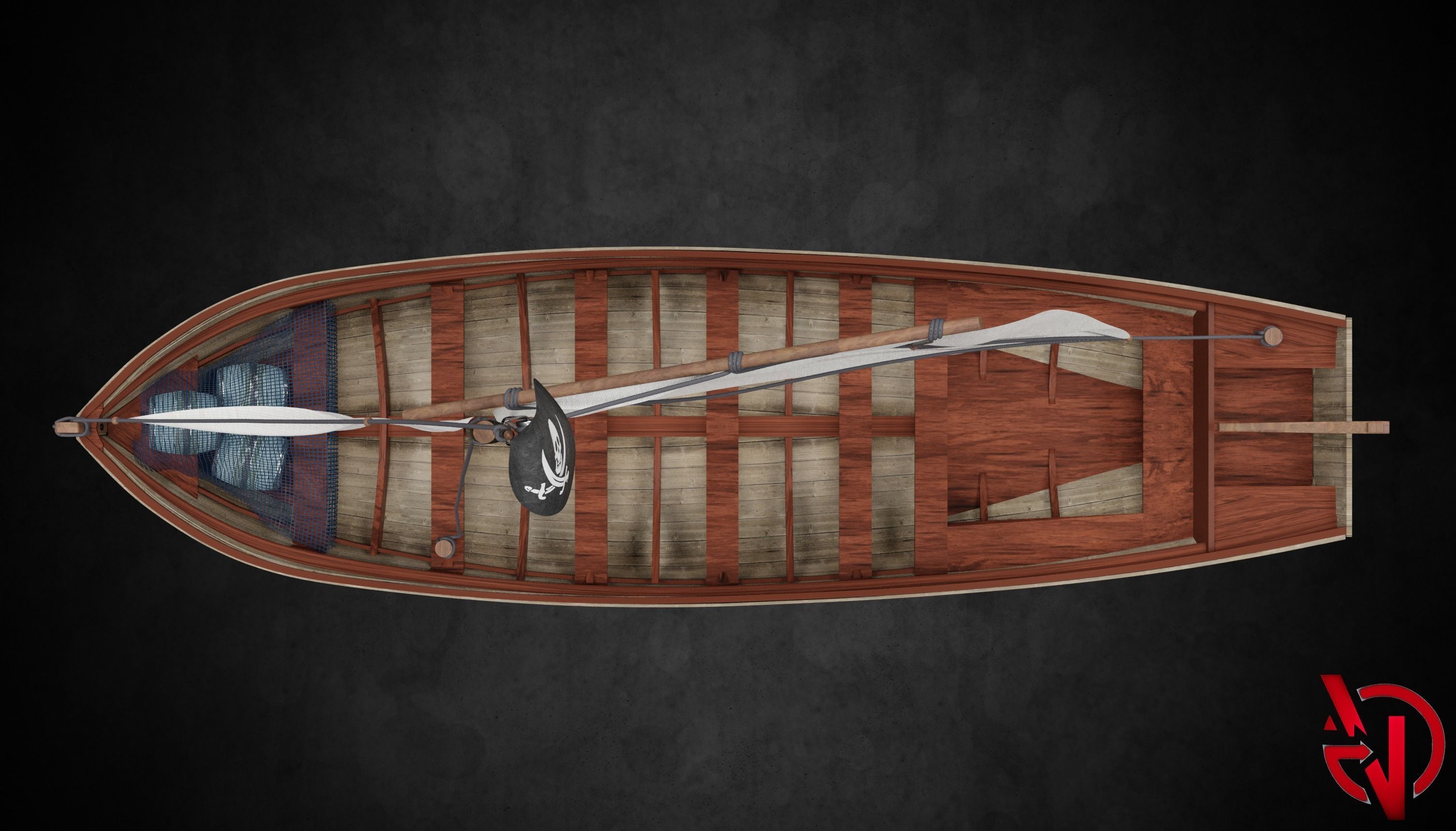 Pirate Boat no textures Low-poly 3D model_4