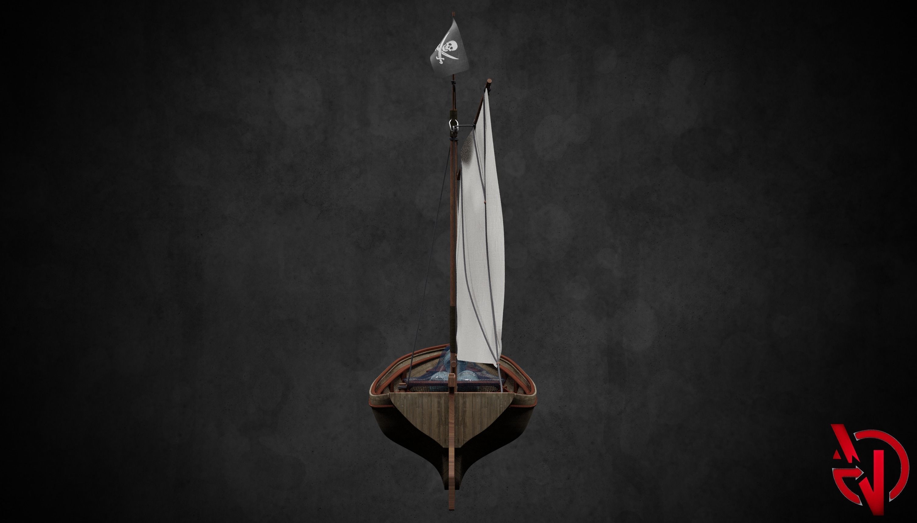 Pirate Boat no textures Low-poly 3D model_3