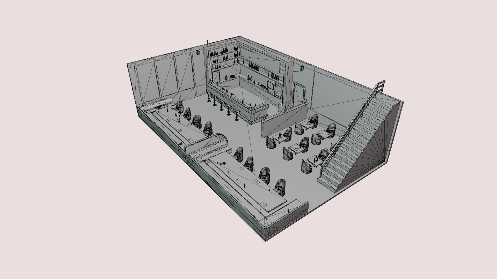 A bar room with a light floor Free low-poly 3D model_2