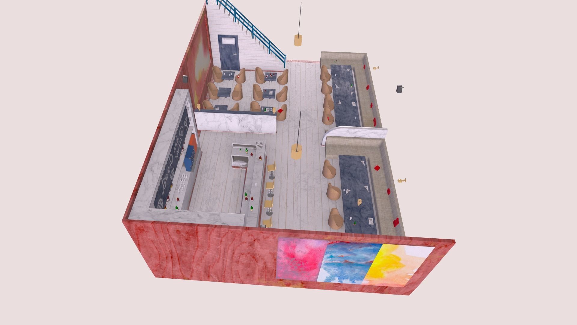 A bar room with a light floor Free low-poly 3D model_6