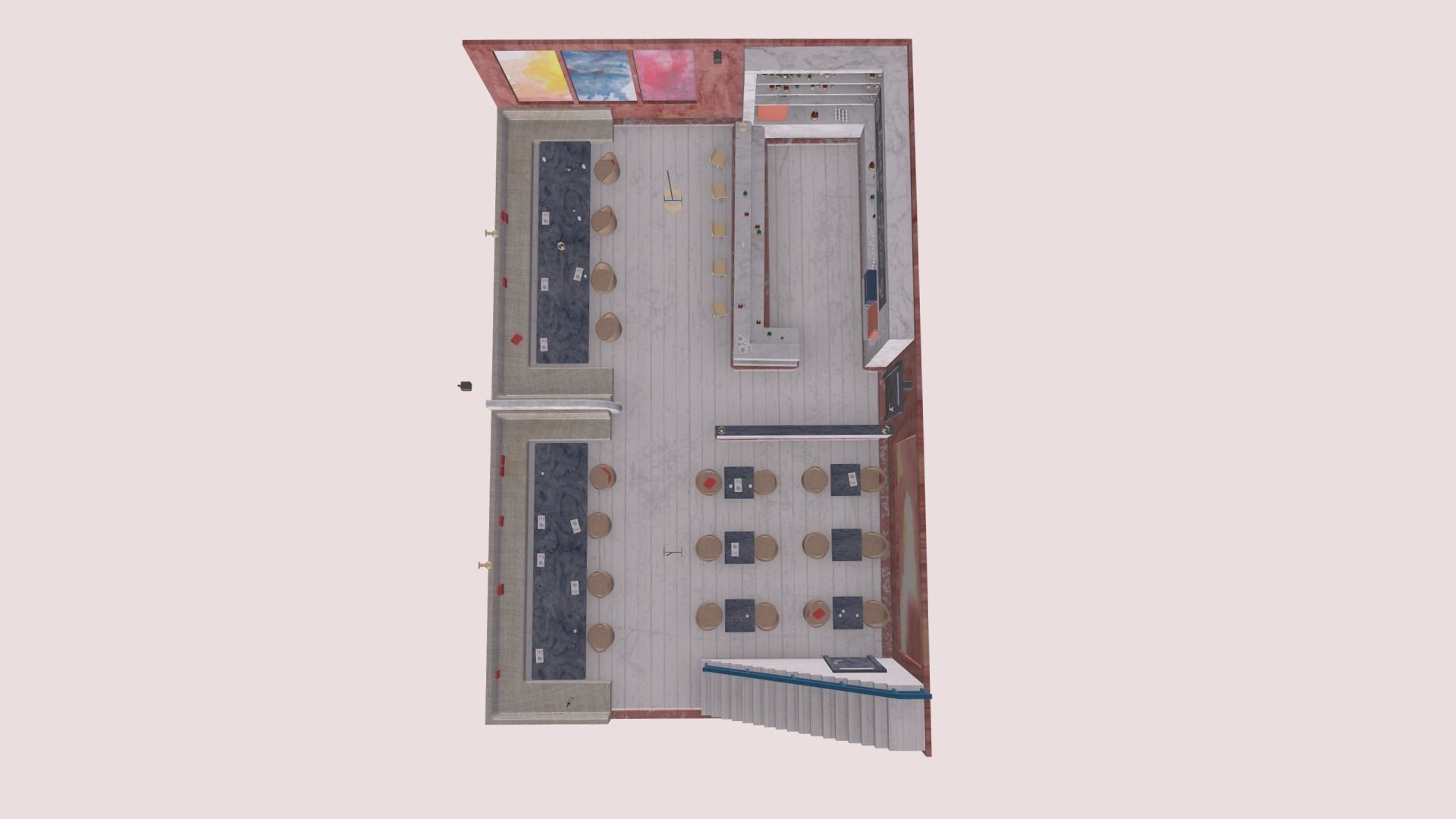 A bar room with a light floor Free low-poly 3D model_3