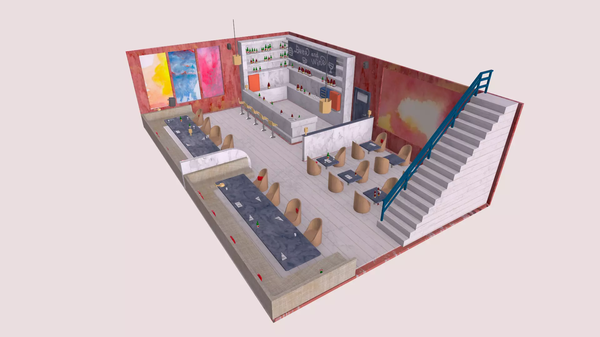 A bar room with a light floor Free low-poly 3D model_0