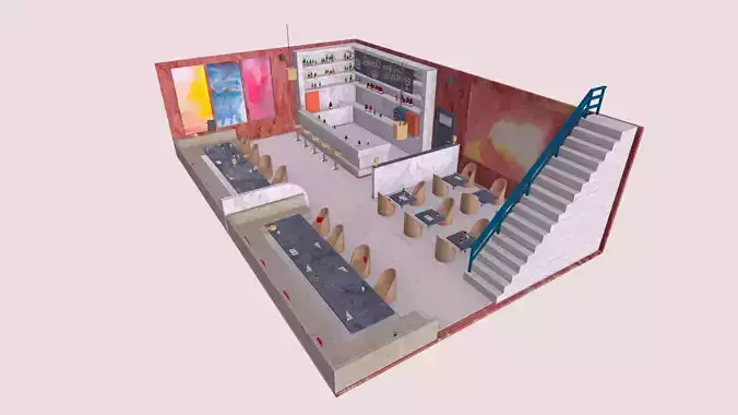 A bar room with a light floor