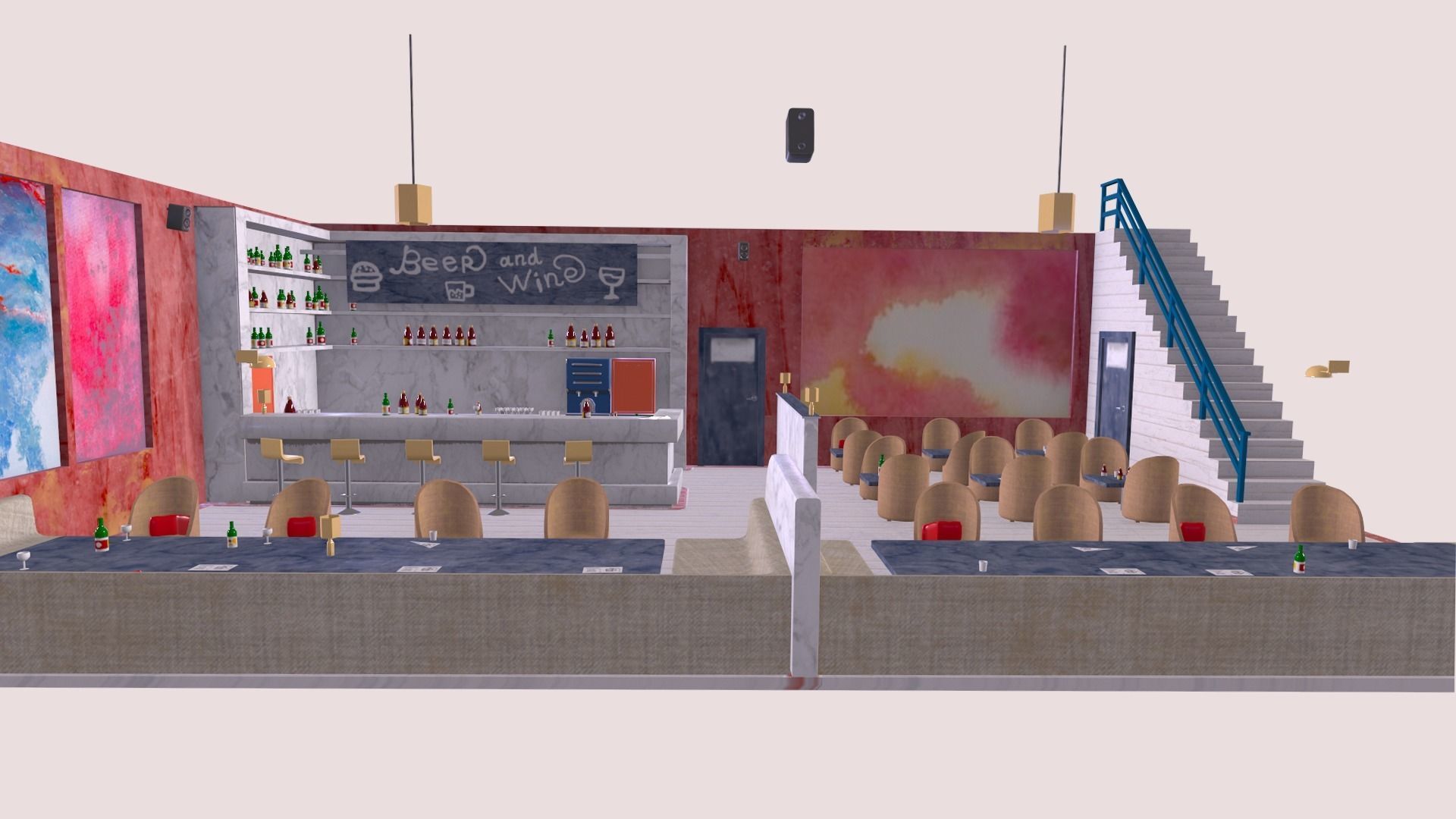 A bar room with a light floor Free low-poly 3D model_4