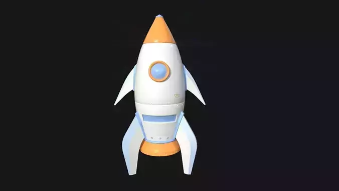 Cartoon Spaceship 01 White Orange - Spacecraft Vehicle SciFi