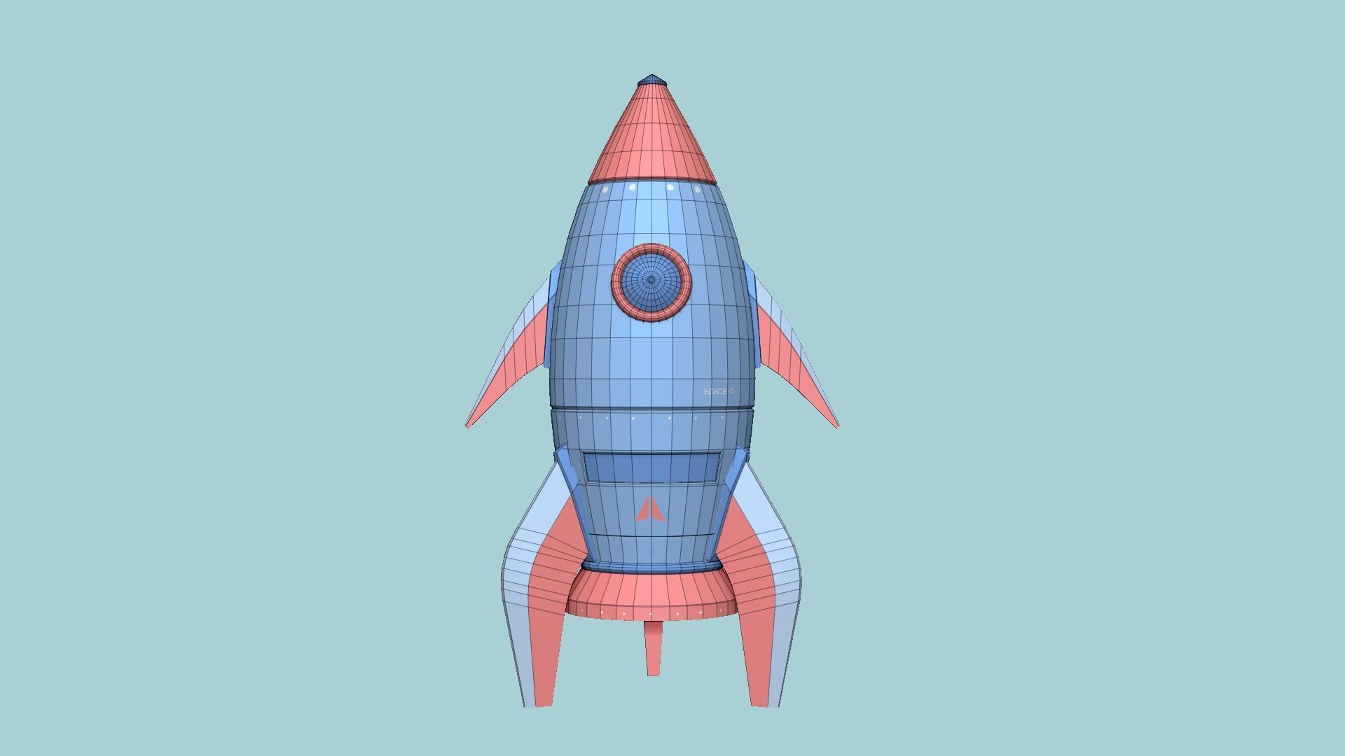 Cartoon Spaceship 03 Pink Blue - Spacecraft Vehicle SciFi Low-poly 3D model_6