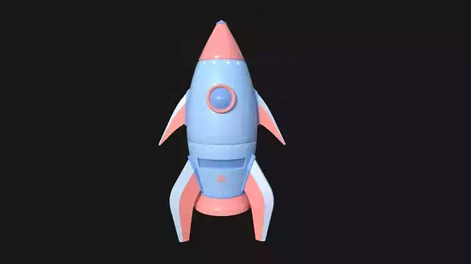 Cartoon Spaceship 03 Pink Blue - Spacecraft Vehicle SciFi