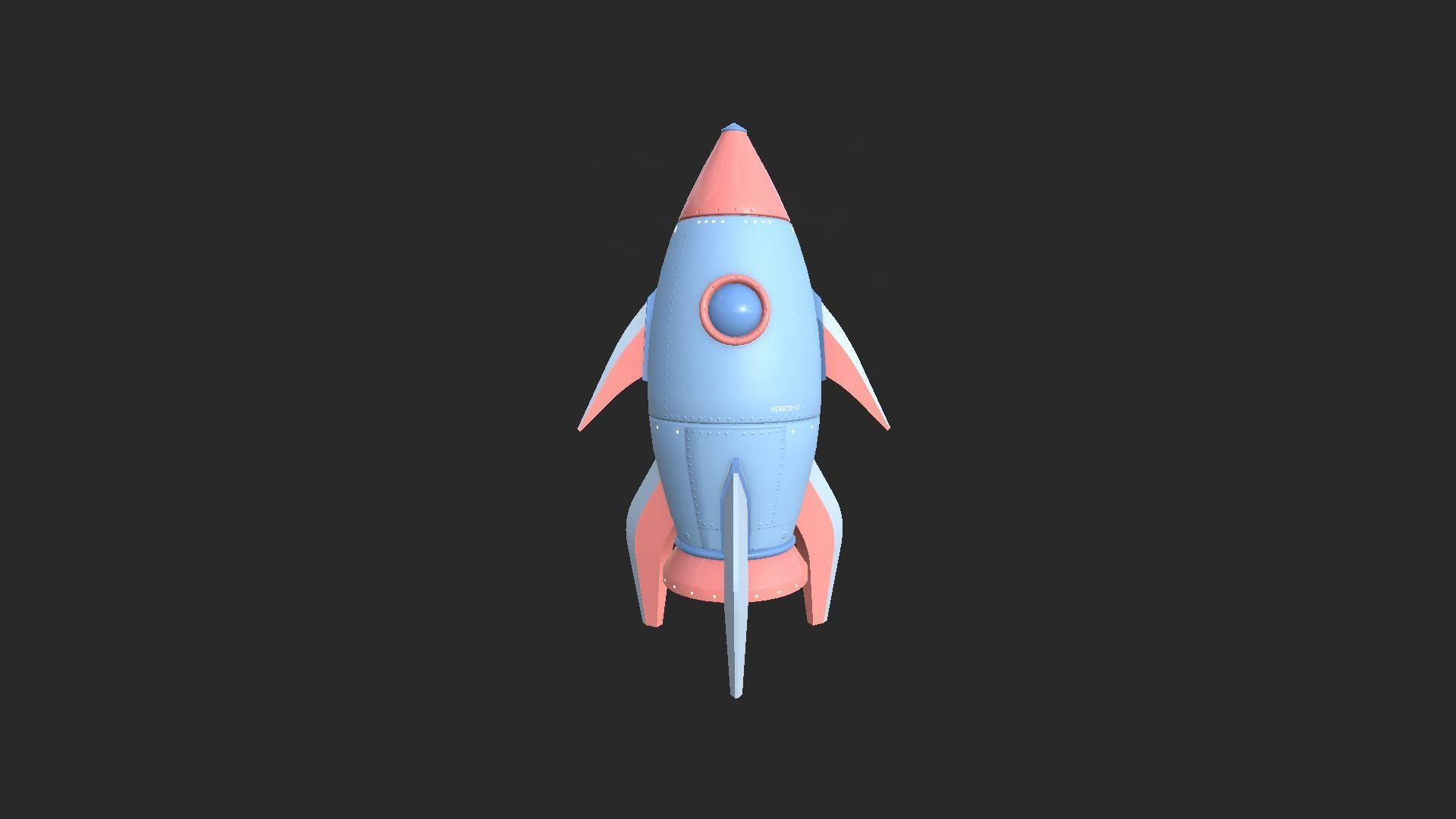 Cartoon Spaceship 03 Pink Blue - Spacecraft Vehicle SciFi Low-poly 3D model_1
