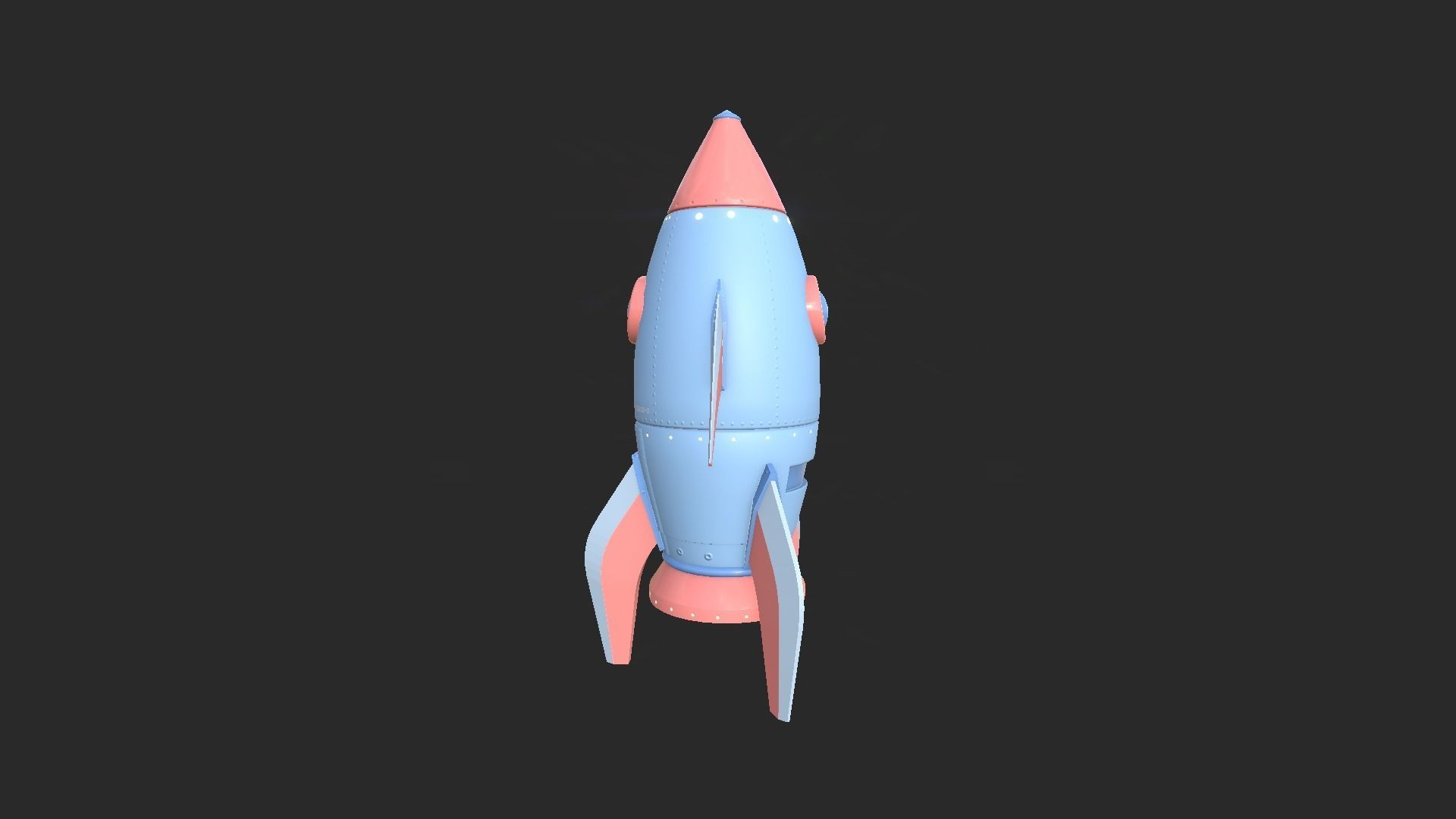 Cartoon Spaceship 03 Pink Blue - Spacecraft Vehicle SciFi Low-poly 3D model_4