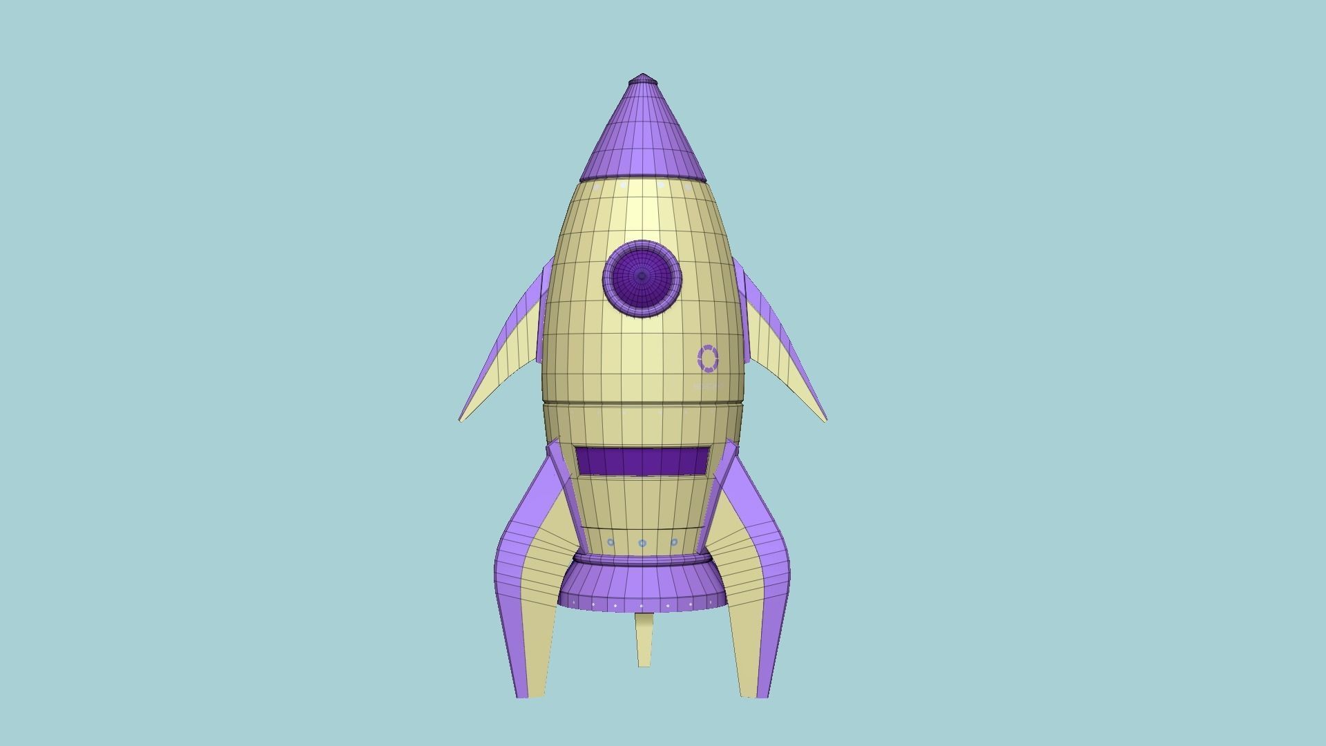 Cartoon Spaceship 04 Yellow Purple - Spacecraft Vehicle SciFi Low-poly 3D model_6