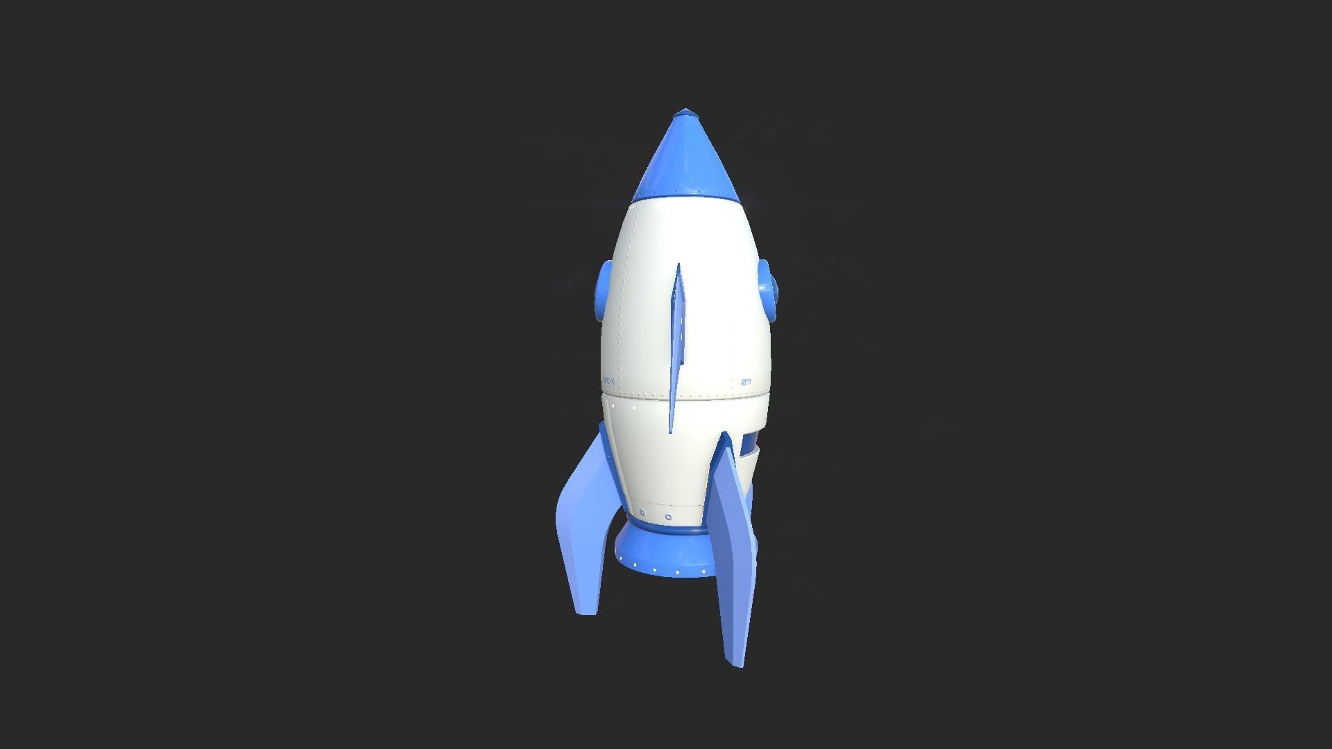 Cartoon Spaceship 05 White Blue - Spacecraft Vehicle SciFi Low-poly 3D model_4