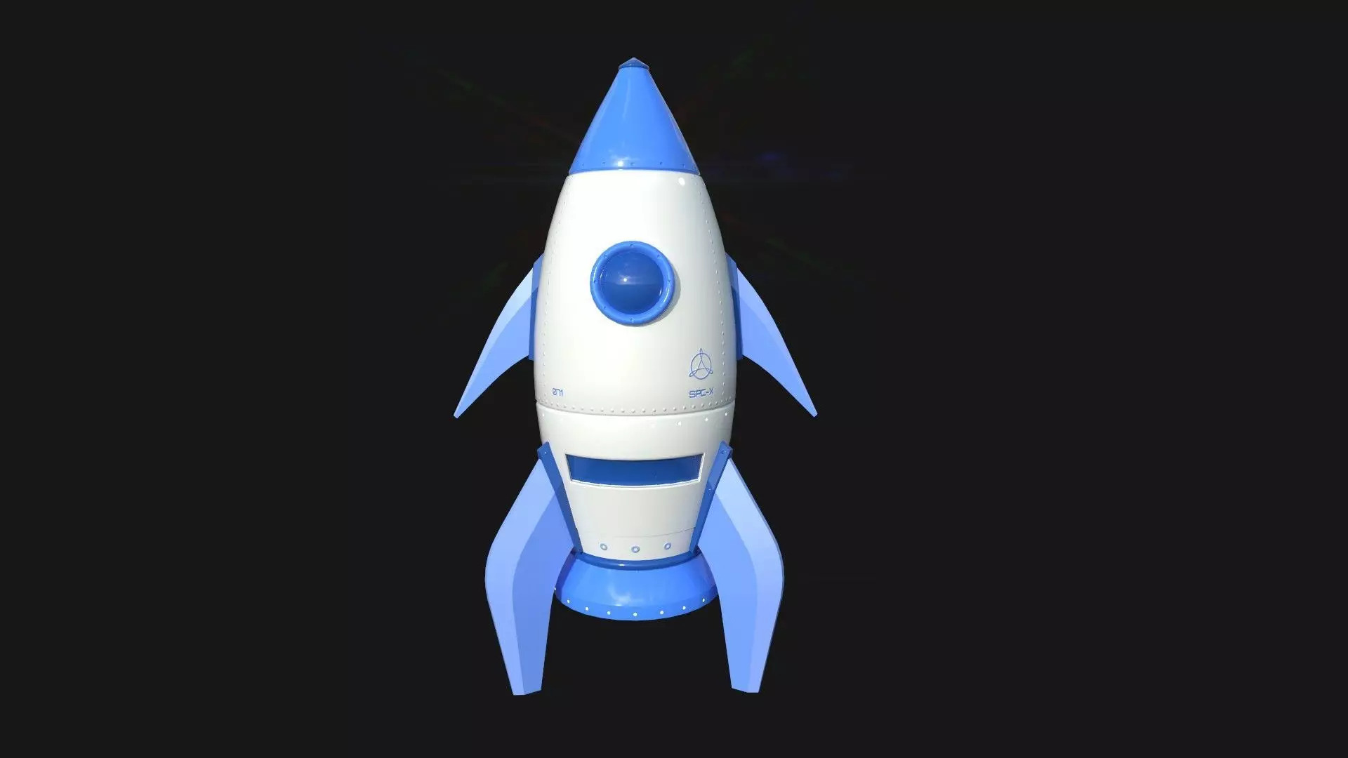 Cartoon Spaceship 05 White Blue - Spacecraft Vehicle SciFi Low-poly 3D model_0