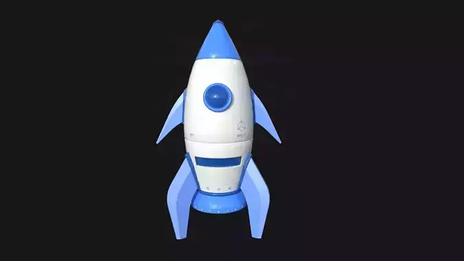 Cartoon Spaceship 05 White Blue - Spacecraft Vehicle SciFi