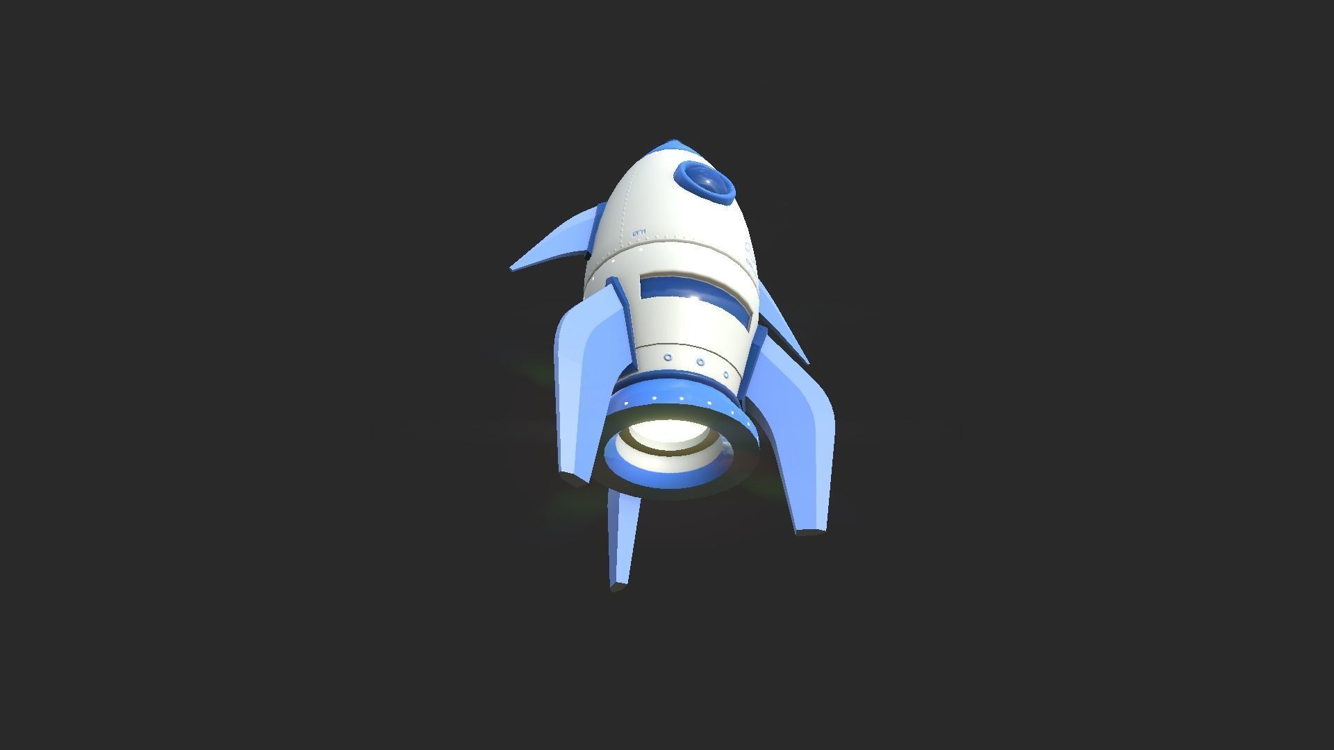 Cartoon Spaceship 05 White Blue - Spacecraft Vehicle SciFi Low-poly 3D model_3