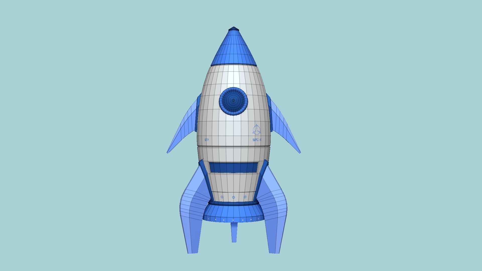 Cartoon Spaceship 05 White Blue - Spacecraft Vehicle SciFi Low-poly 3D model_6