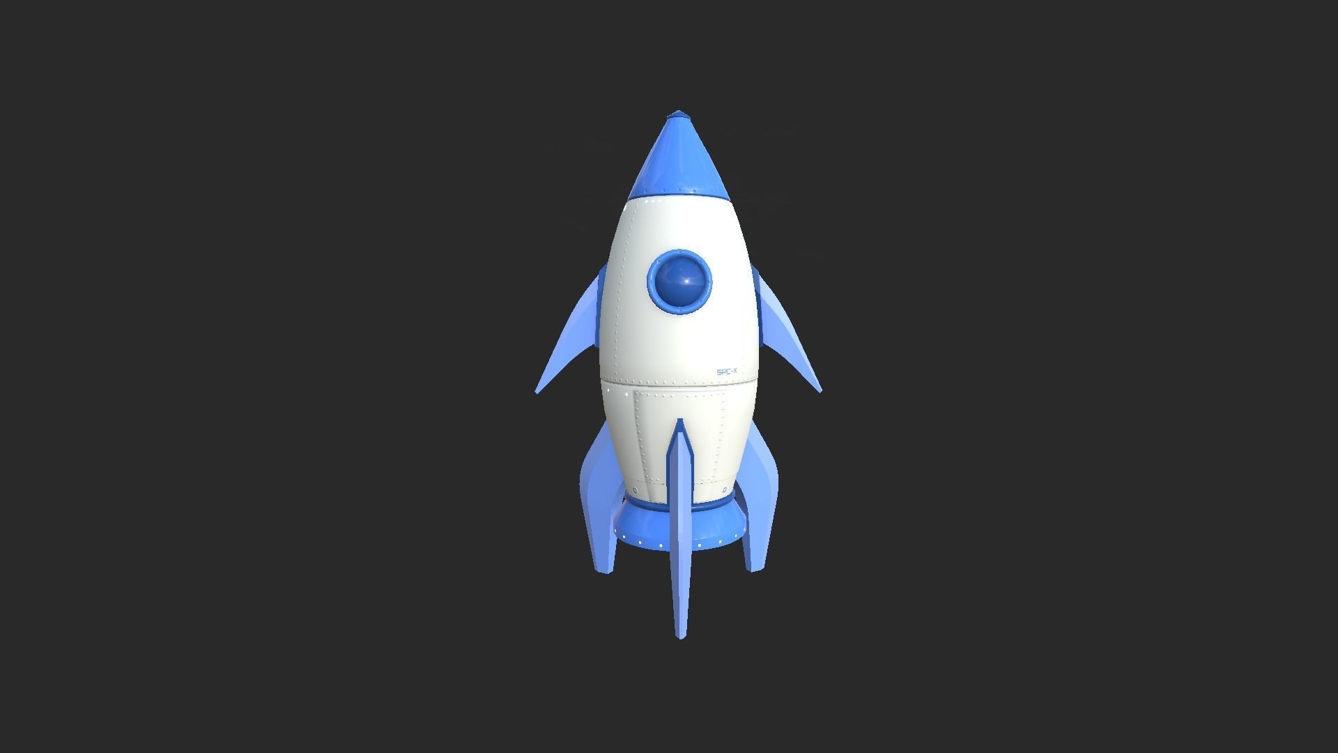 Cartoon Spaceship 05 White Blue - Spacecraft Vehicle SciFi Low-poly 3D model_1