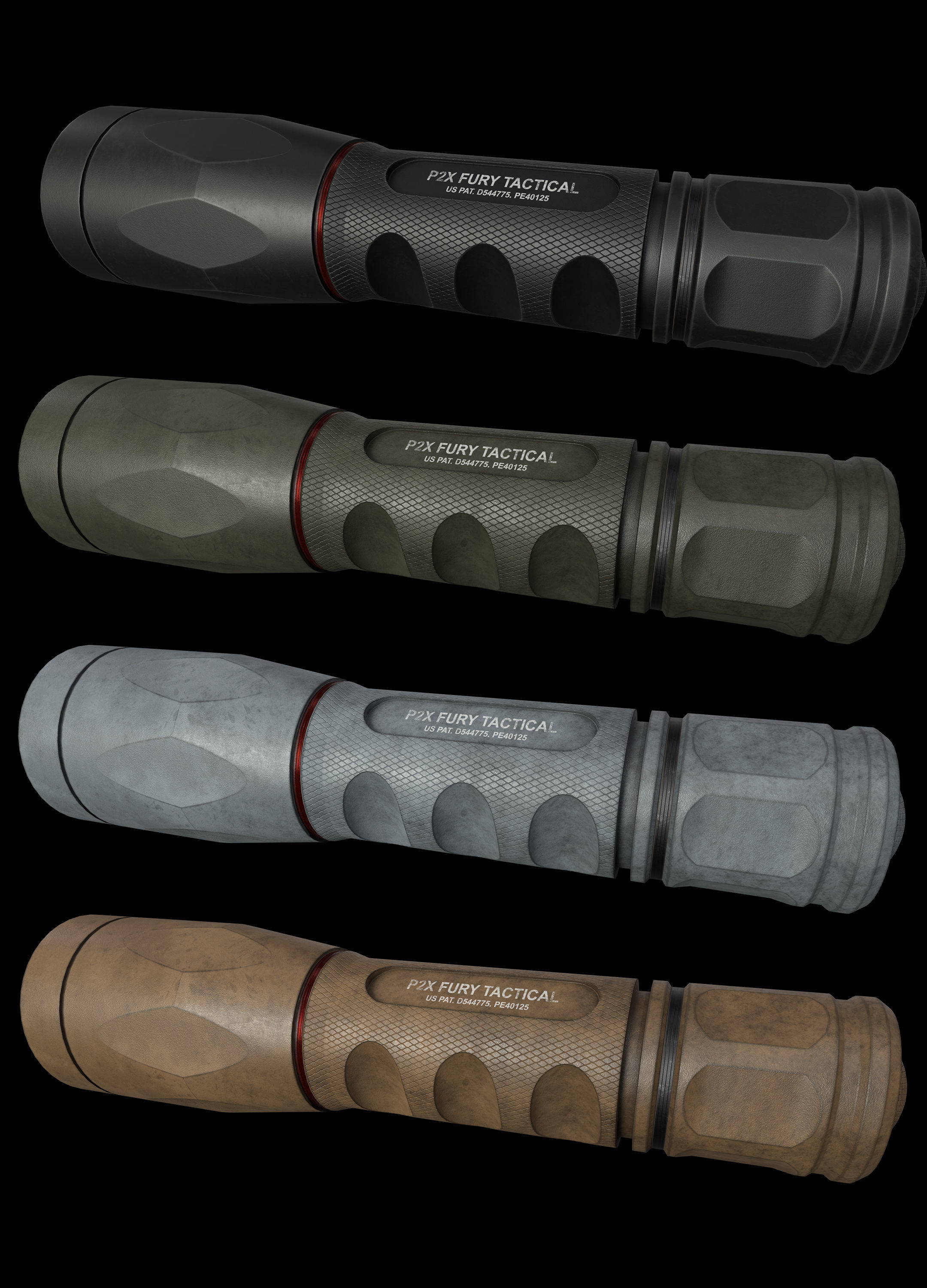 Flashlight P2X Fury Tactical Low-poly 3D model_5