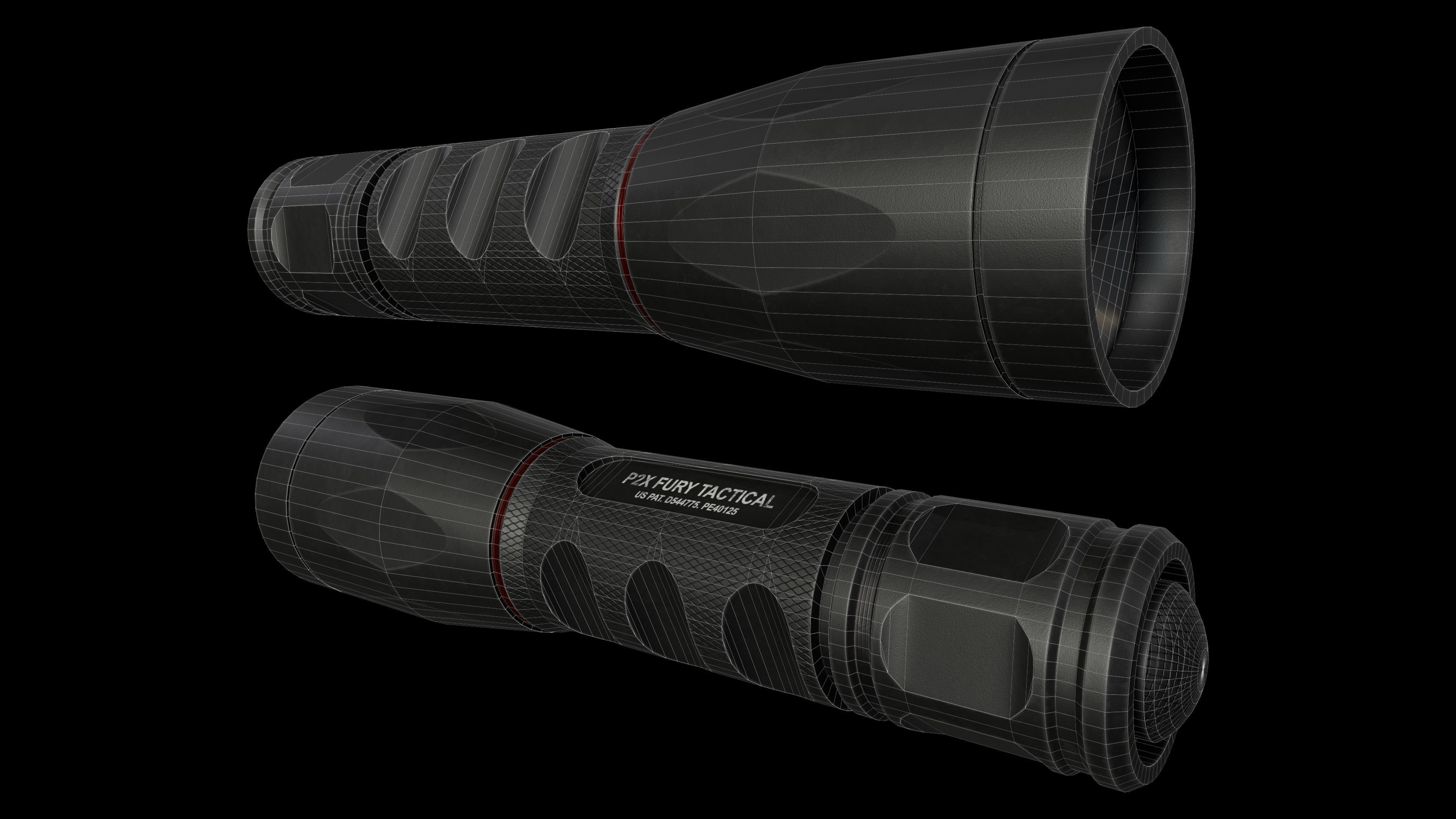 Flashlight P2X Fury Tactical Low-poly 3D model_7