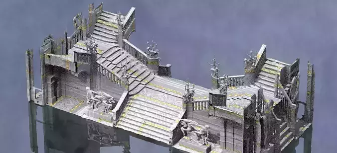 Ornate Cult Hall stairs wider 3D 3D model