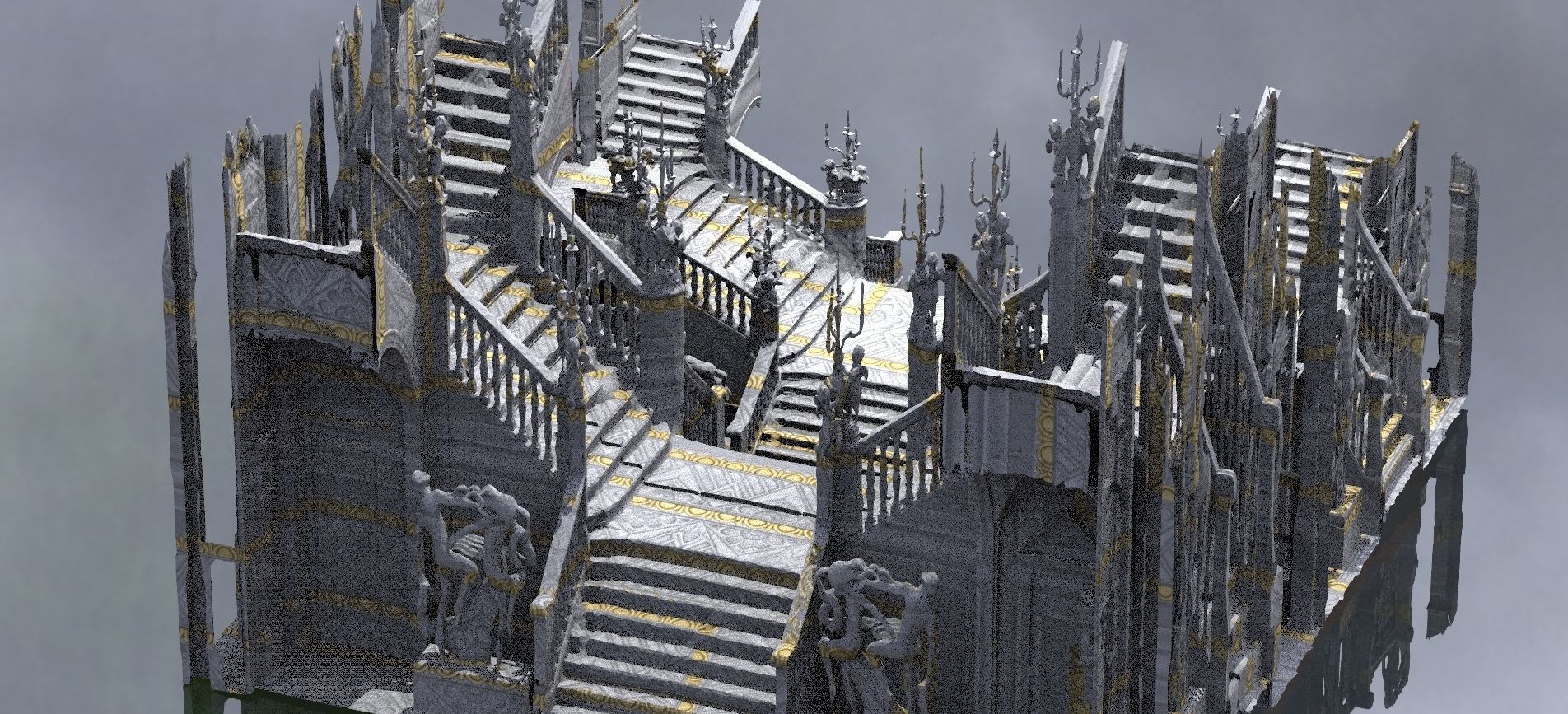 Ornate Cult Hall stairs 2 designs 3D model_1