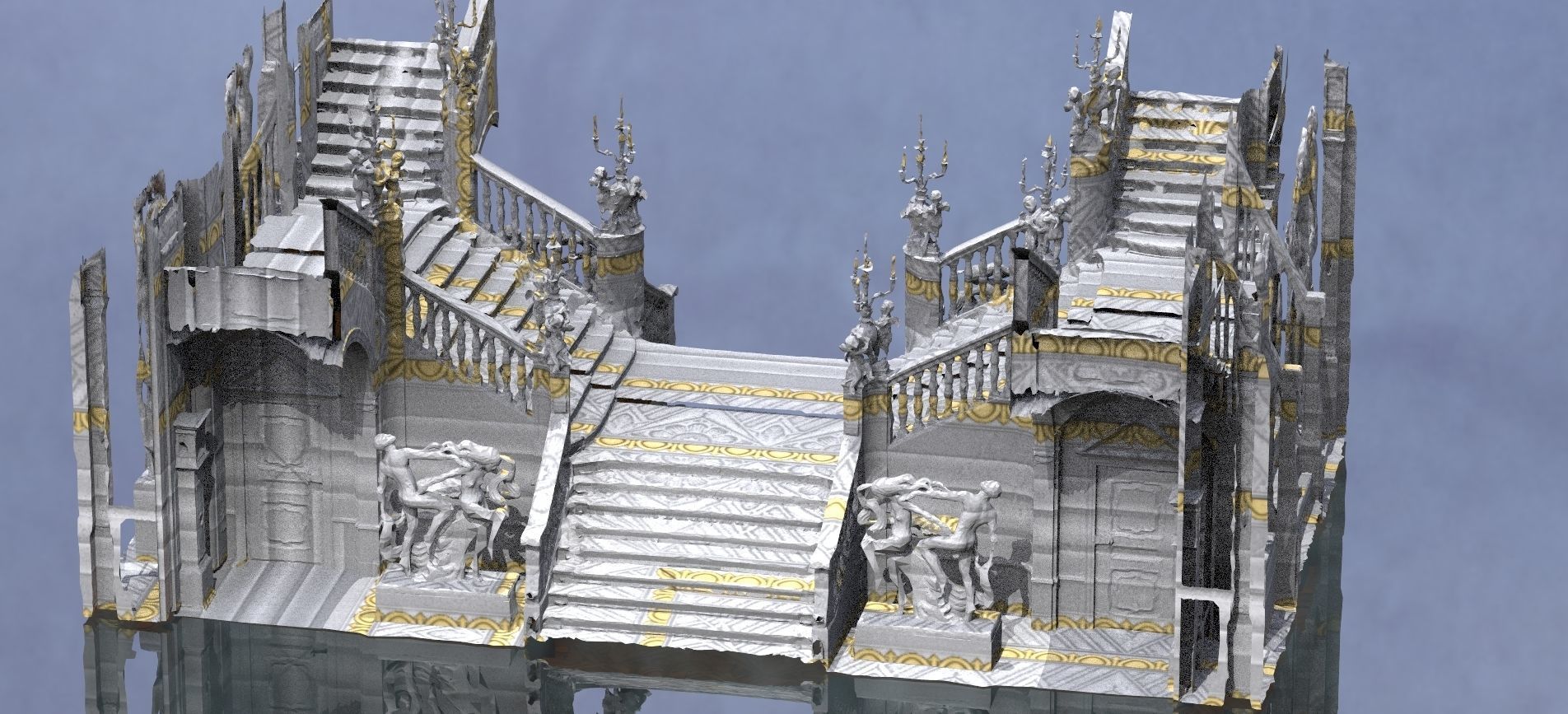 Ornate Cult Hall stairs 3 designs 3D model_2