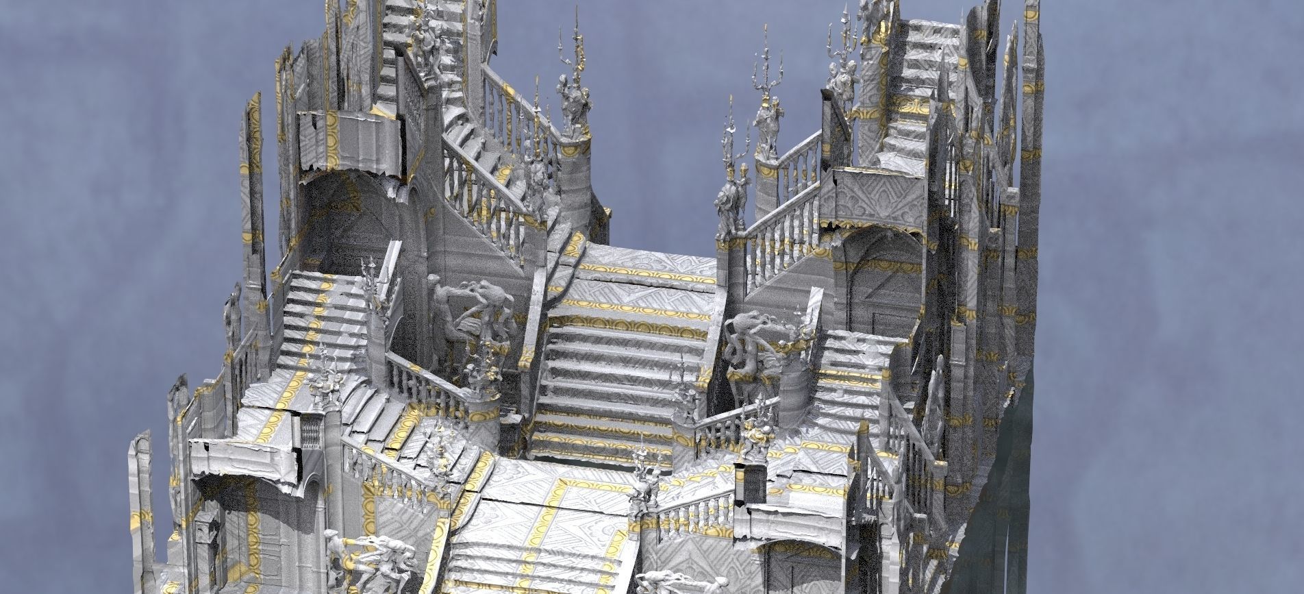 Ornate Cult Hall stairs 3 designs 3D model_5