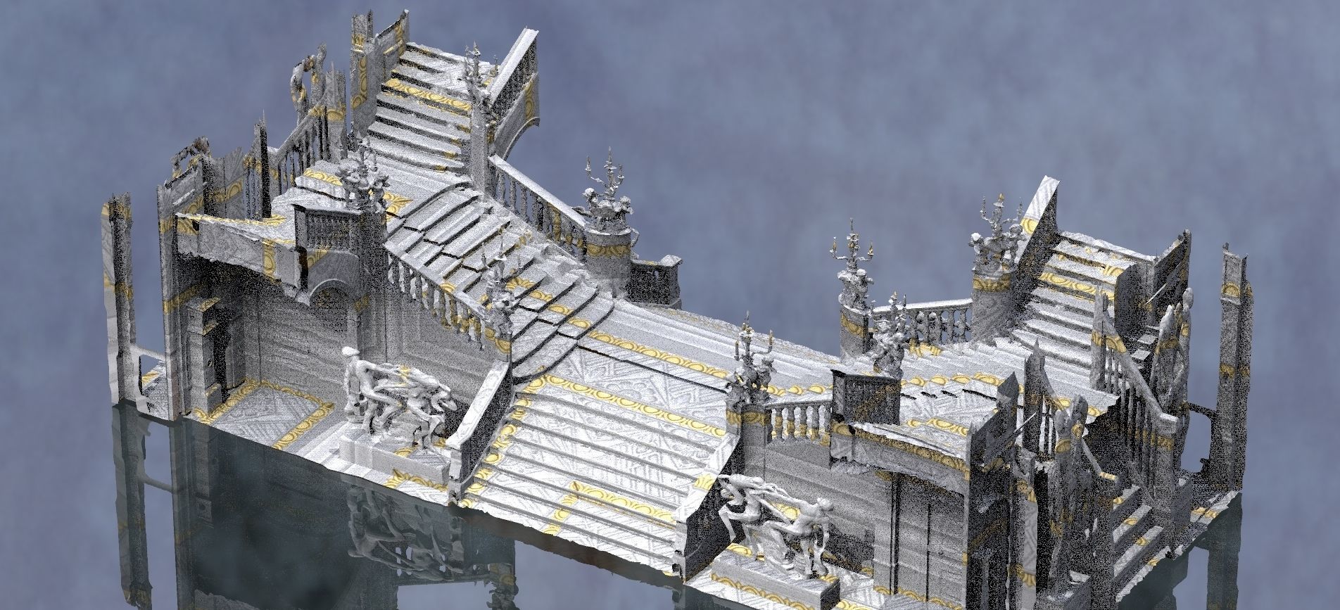 Ornate Cult Hall stairs 3 designs 3D model_4