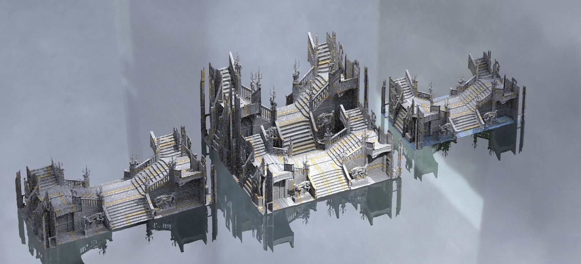 Ornate Cult Hall stairs 3 designs 3D model_1