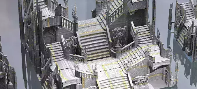 Ornate Cult Hall stairs 3 designs 3D model