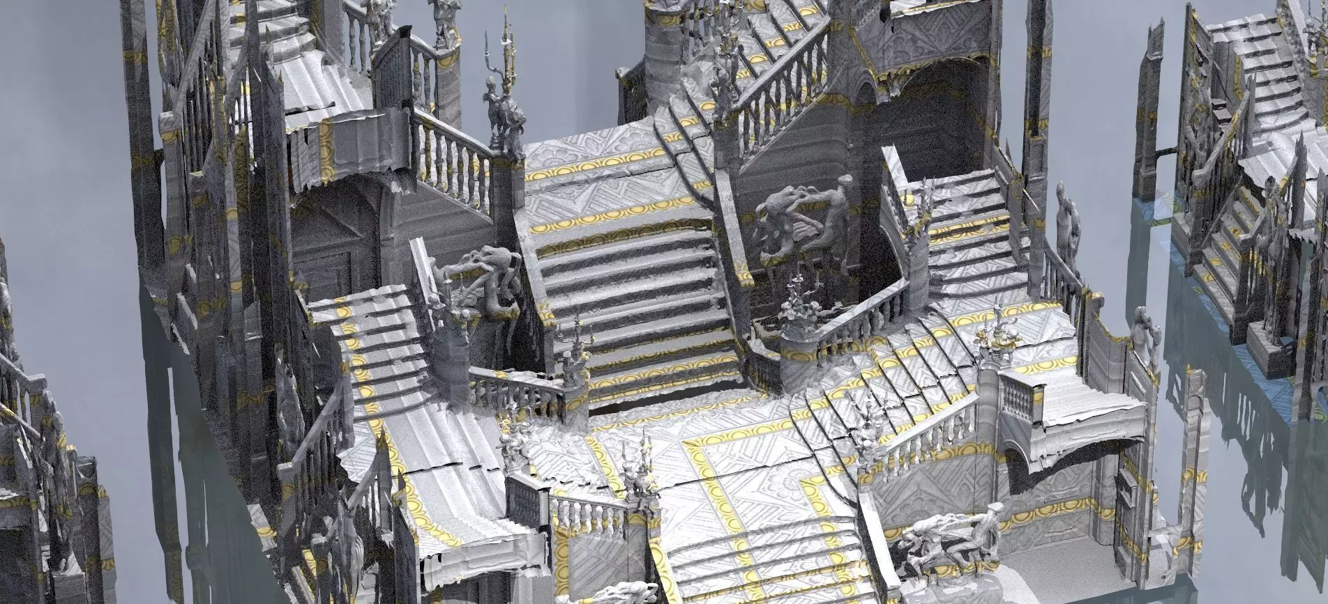 Ornate Cult Hall stairs 3 designs 3D model_0