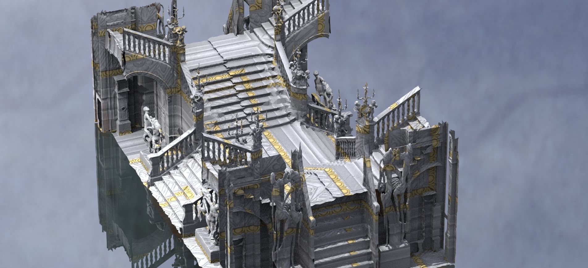 Ornate Cult Hall stairs 3 designs 3D model_3
