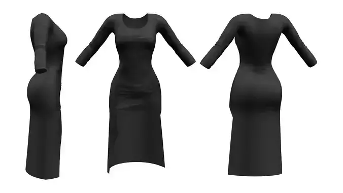 Asymmetrical Hem Long Sleeve Dress