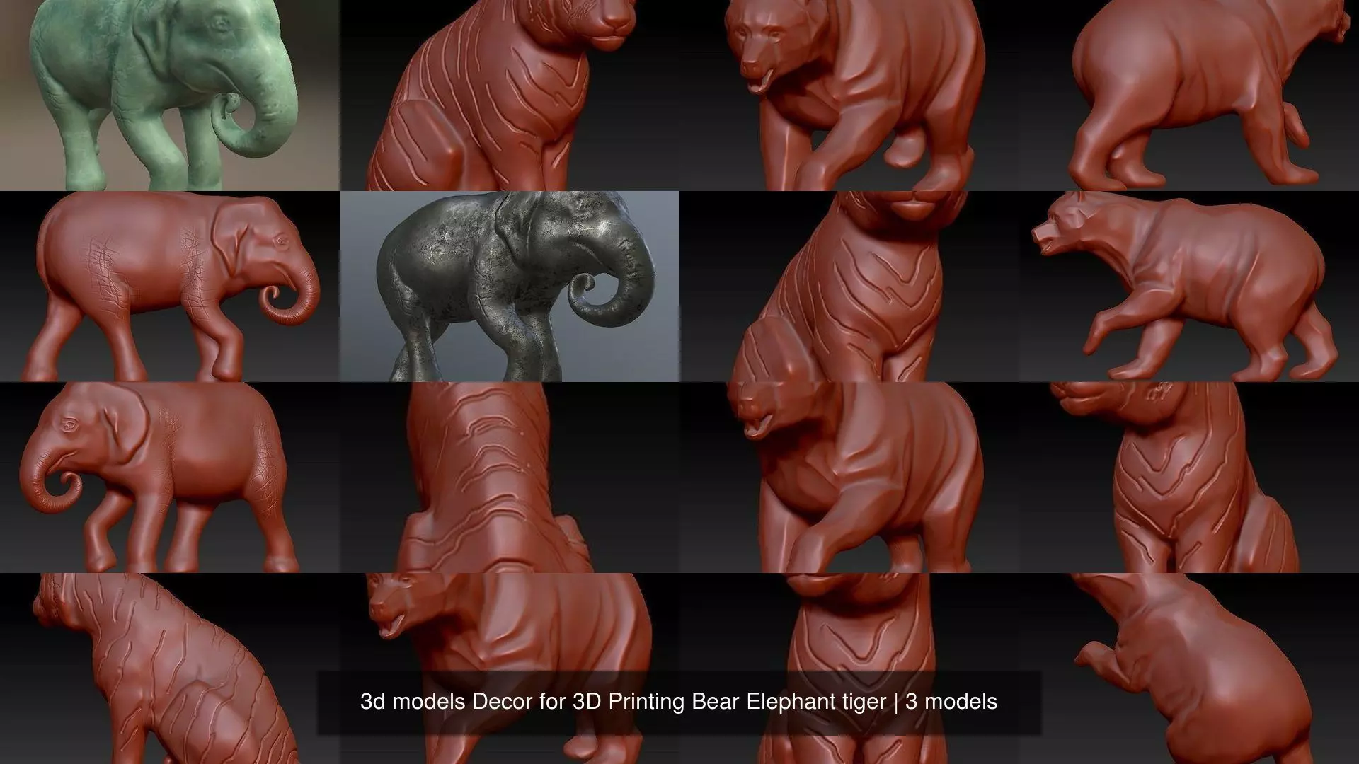 3d models Decor for 3D Printing Bear Elephant tiger 3D Model Collection_0