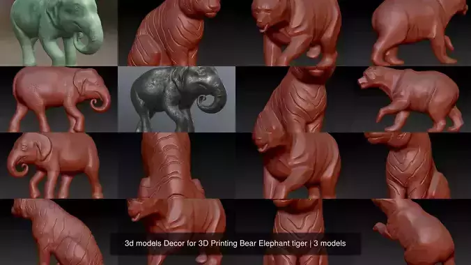 3d models Decor for 3D Printing Bear Elephant tiger
