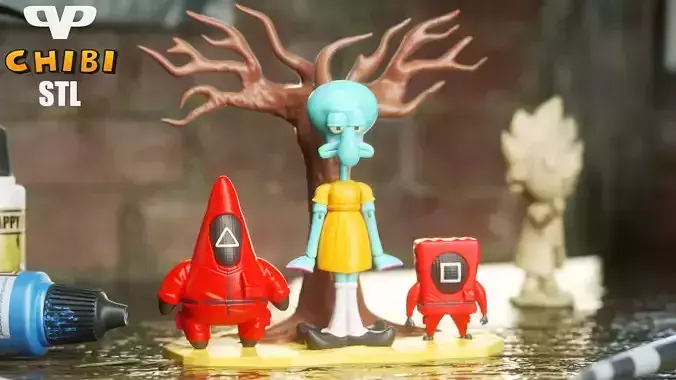 Squid Game x Spongebob Chibi for 3D Printing STL