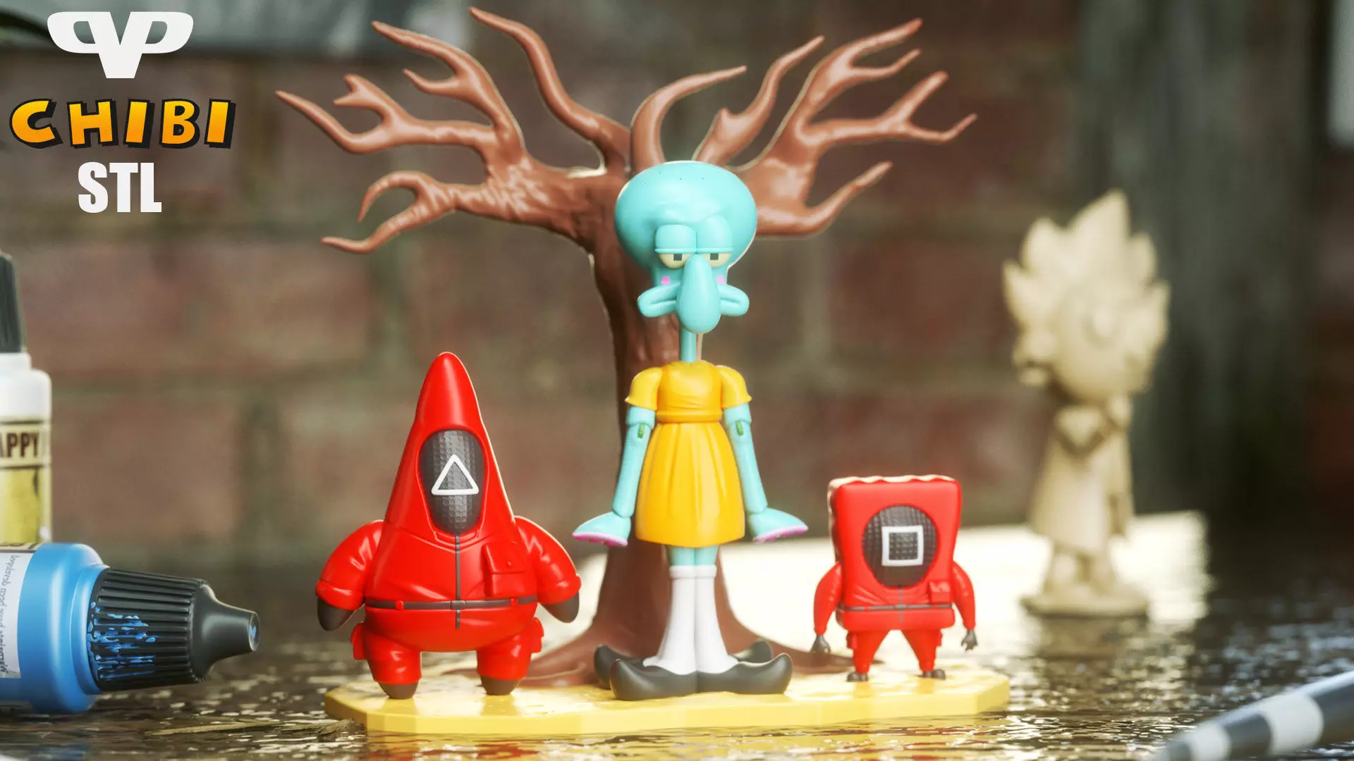 Squid Game x Spongebob Chibi for 3D Printing STL 3D print model_0