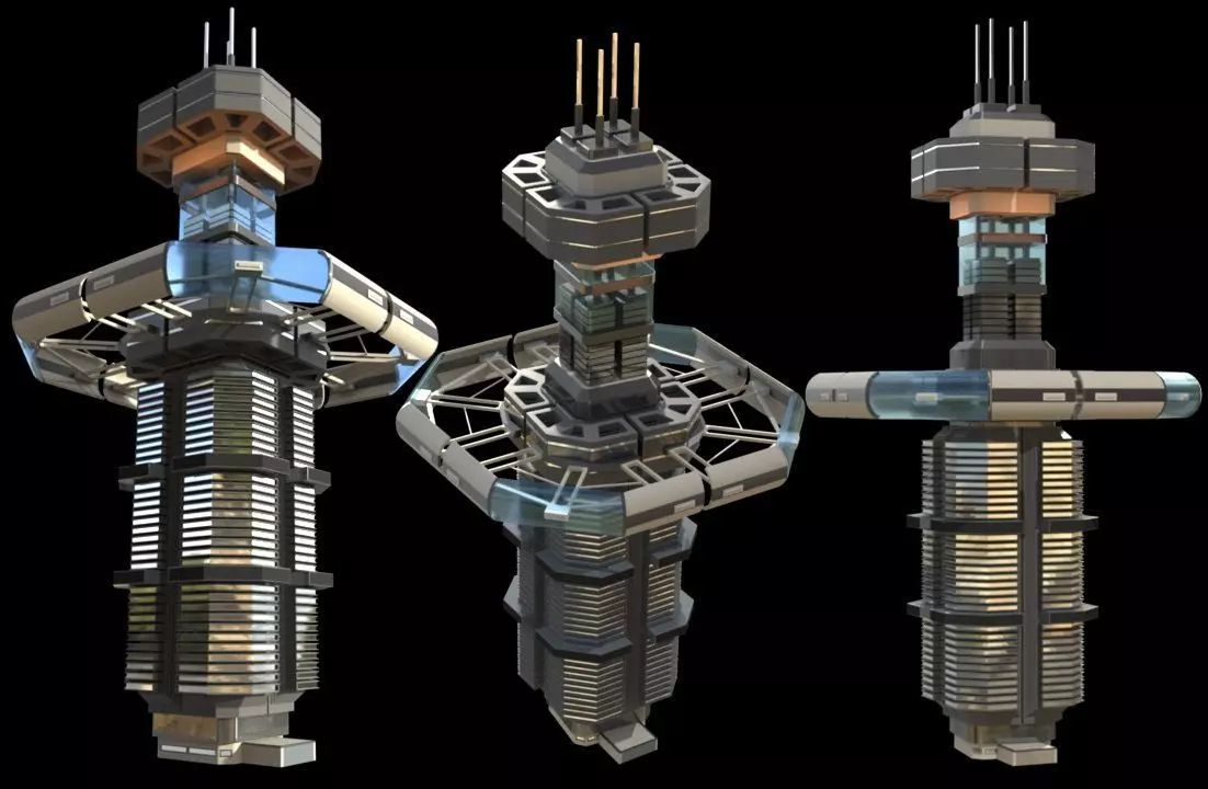 Sci fi Tower - VR Low-poly 3D model_0