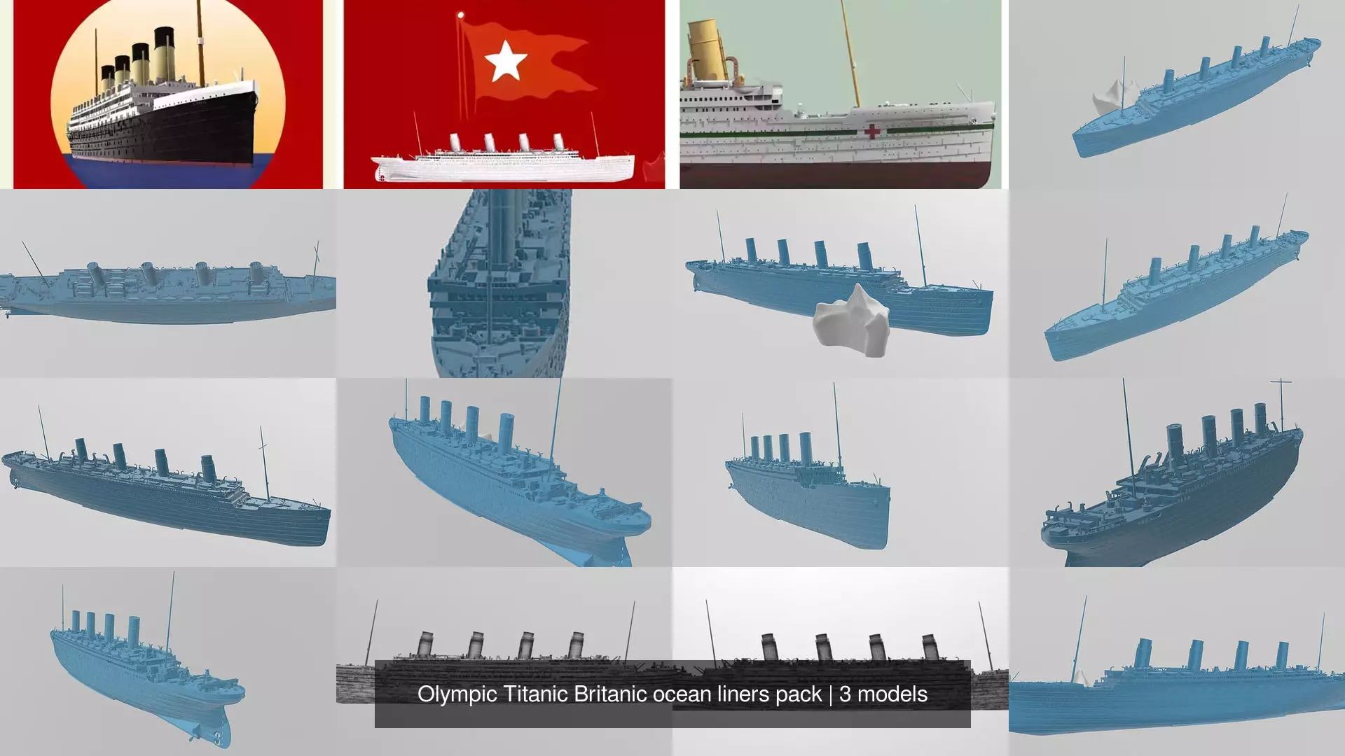 Olympic Titanic Britanic ocean liners pack 3D Model Collection_1