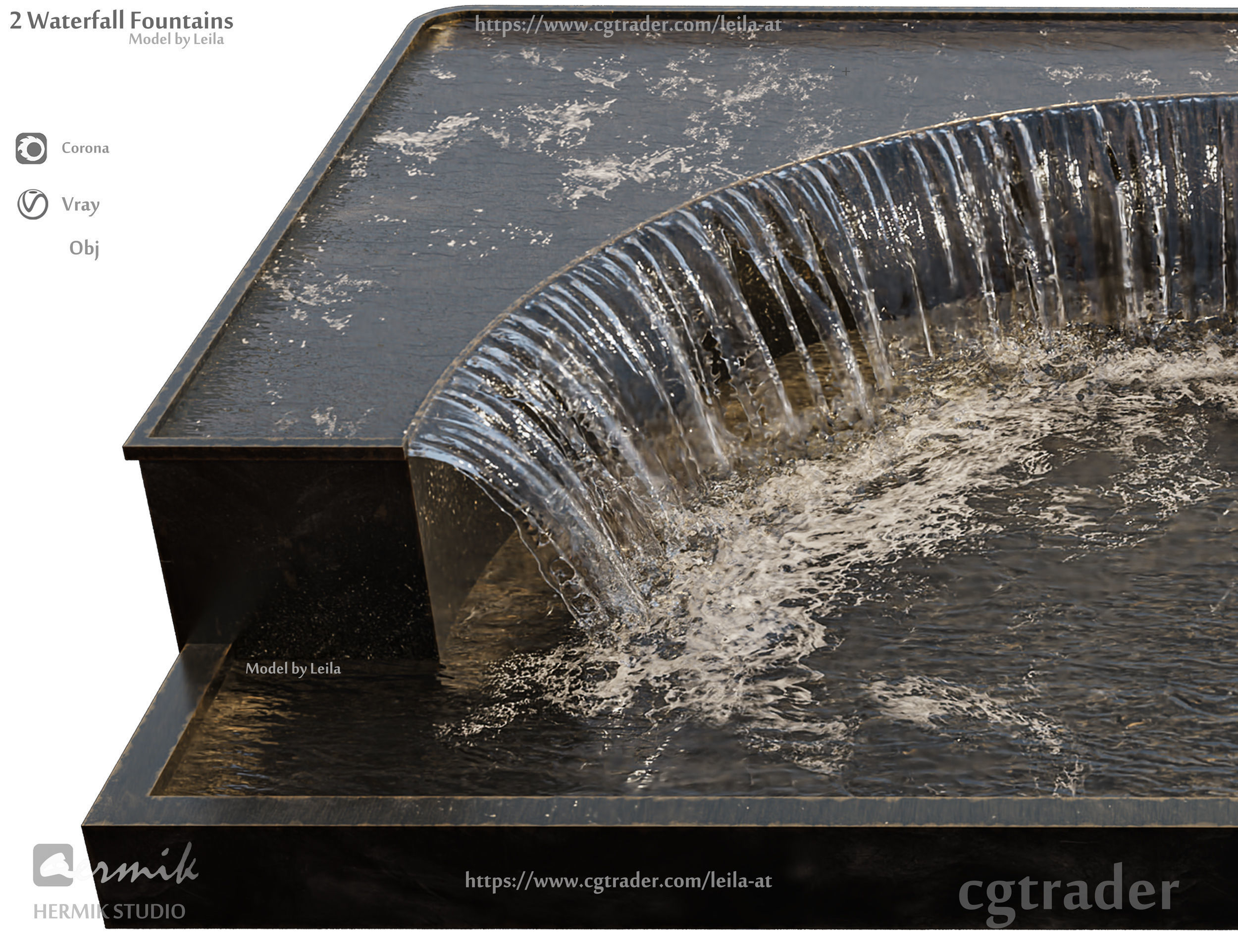  2 Waterfall fountains ARC Grand Cascade 3D model_2