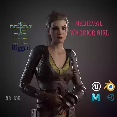 Medieval warrior girl Low-poly 3D model