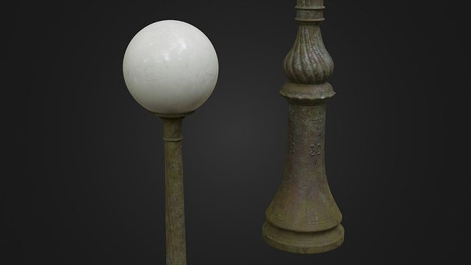 Old Worn Street Light Lamp post 08 Low-poly 3D model