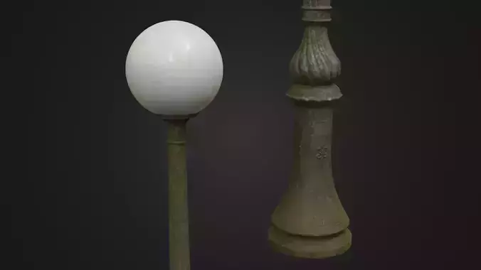 Old Worn Street Light Lamp post 08 Low-poly 3D model