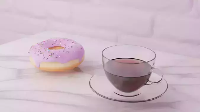 Ponchik and cup of tea or coffee